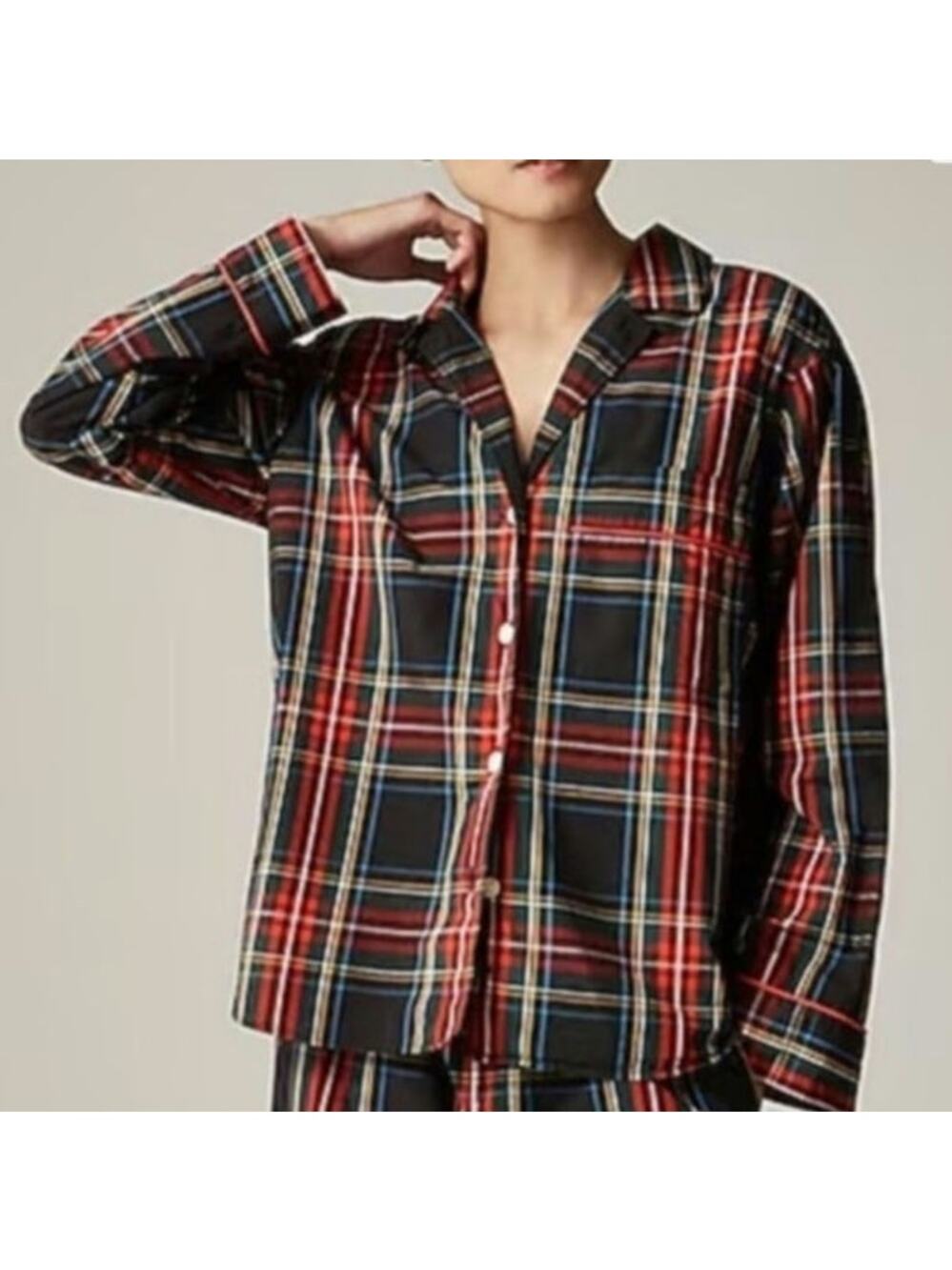 NWT J.Crew Stewart Tartan Plaid Relaxed Cotton Button Down Pajama Top